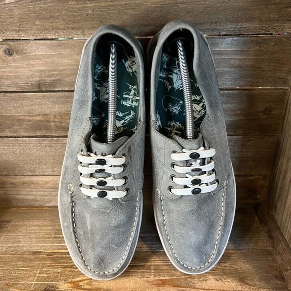 Mens LL Bean Gray Nubuck Leather Boat Deck Slip On Loafers Shoes Size 13 M GUC - Picture 2 of 5